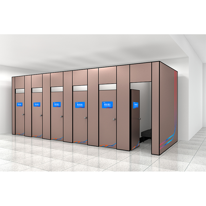 Given the frequent shift changes at airports, how can locker rooms be designed to ensure efficient flow?